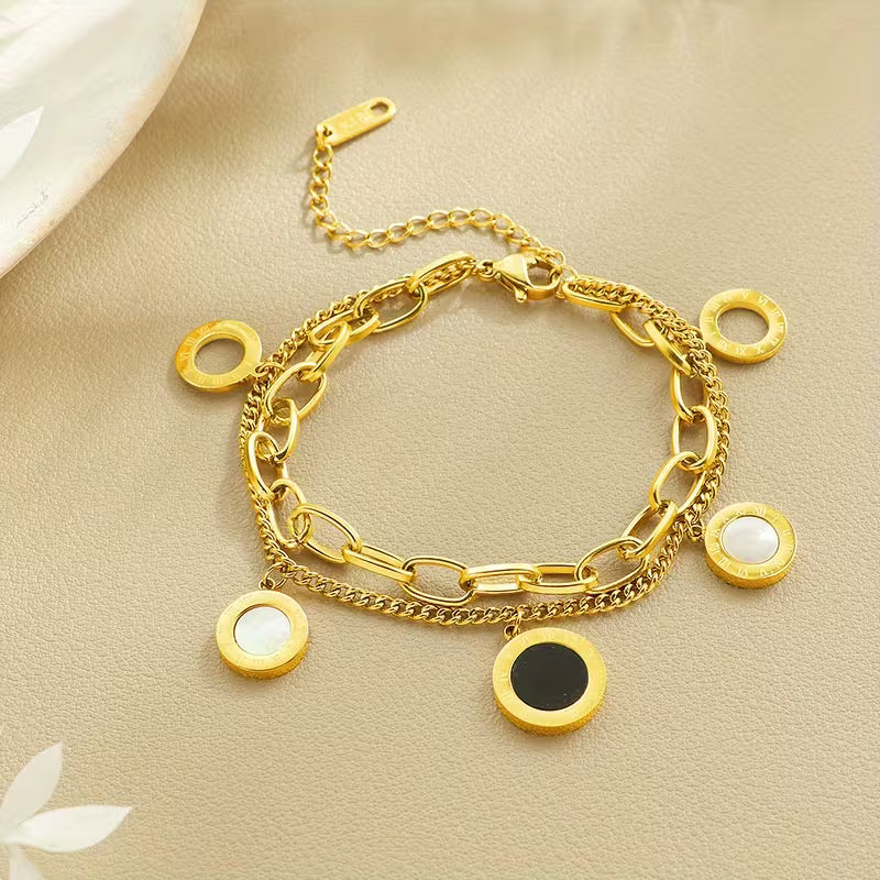 1pc Roman Numeral Double Layer Bracelet with Adjustable Chain