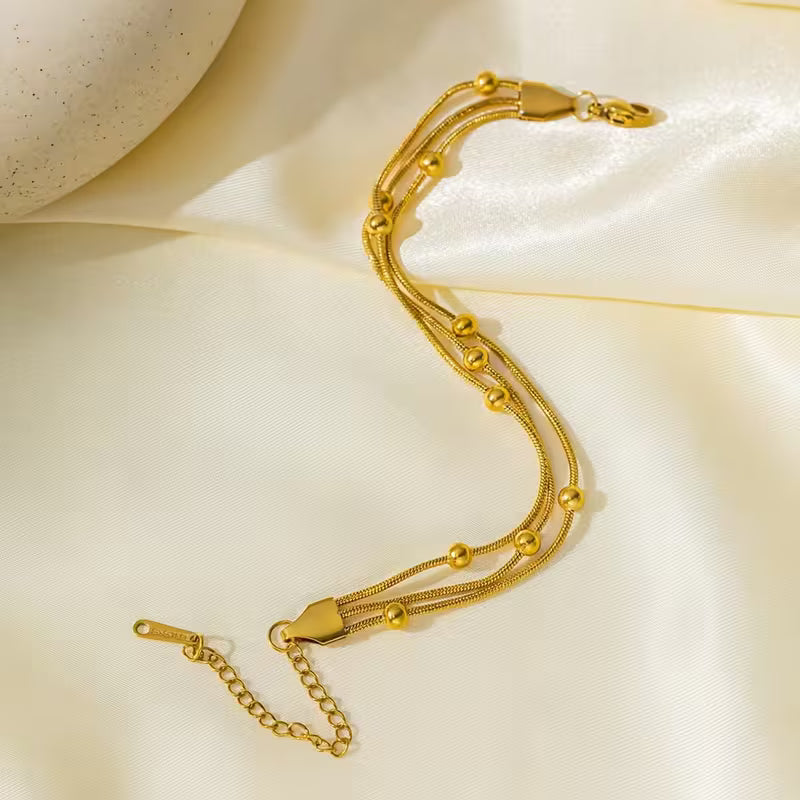 Elegant 18K Gold-Plated Stainless Steel Triple-Layer Snake Chain Bracelet