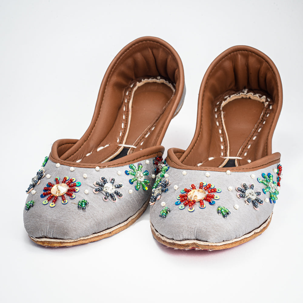 Elegant Silver Khussa with Multicolored Zari by Behnaz Pakistan