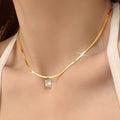 Women's Elegant Square Cubic Synthetic Zirconia Necklace with 18K Gold Plated