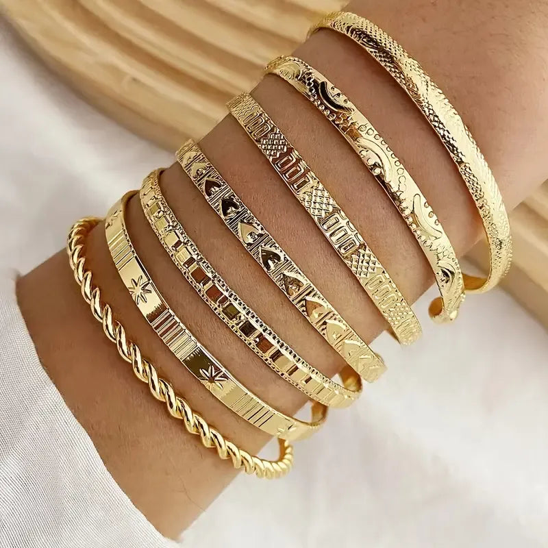 7-Piece Women's Vintage Style Open Cuff Bracelets