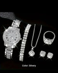 6pcs New Luxury Fashion Women'S Set + Elegant Rhinestone Jewelry Set.