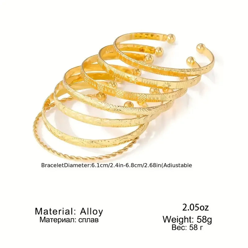 7-Piece Women's Vintage Style Open Cuff Bracelets