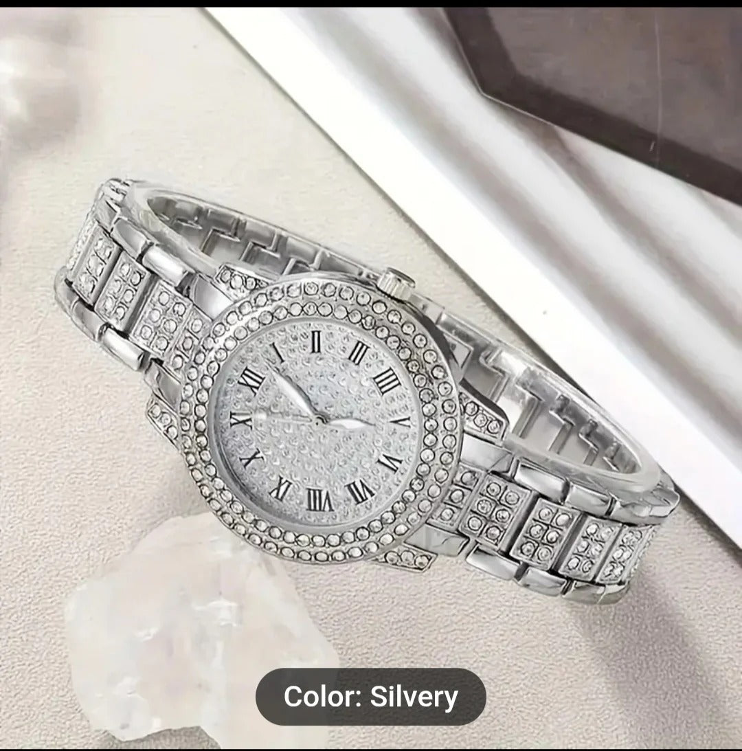 6pcs New Luxury Fashion Women'S Set + Elegant Rhinestone Jewelry Set.